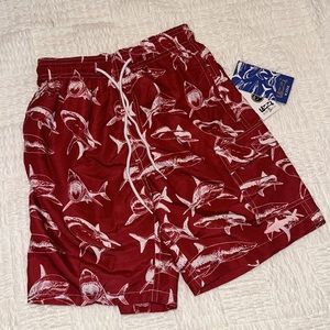 NWT kids swim trunk red w sharks